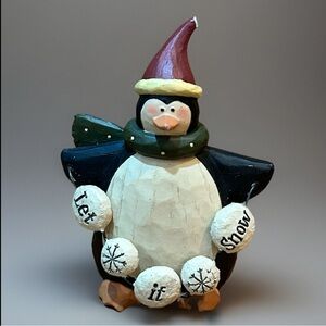 Angela Anderson Penguin Blossom Bucket “Let It Snow” Figure Christmas snowballs